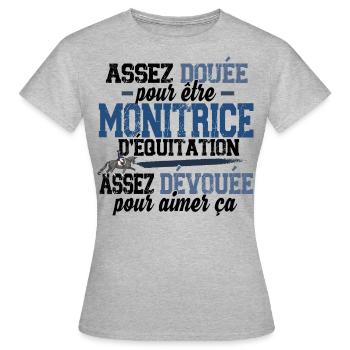 Monitrice d'équitation Métier Cheval Equestre - T-shirt Femme - gris chiné - Devant - AI Model Female 172 dark (172cm)