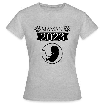 Maman en 2023. Future maman - T-shirt Femme - gris chiné - Devant - AI Model Female 172 dark (172cm)