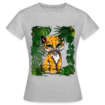 Tigerbaby | Yolo-Artwork - Frauen T-Shirt - Grau meliert - Vorne - AI Model Female 172 dark (172cm)