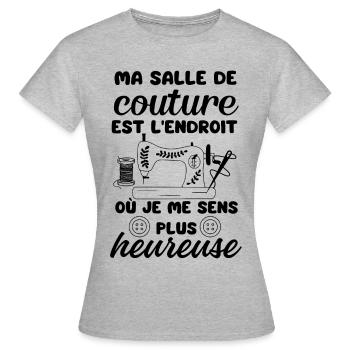 Humour couture couturière 2 - T-shirt Femme - gris chiné - Devant - AI Model Female 172 dark (172cm)