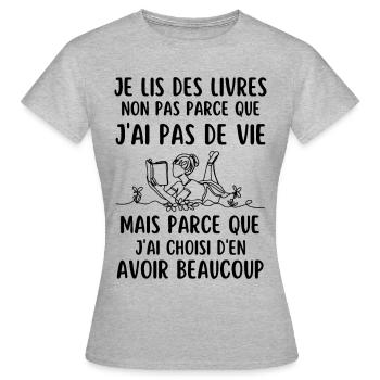 Livre lecture librairie - T-shirt Femme - gris chiné - Devant - AI Model Female 172 dark (172cm)