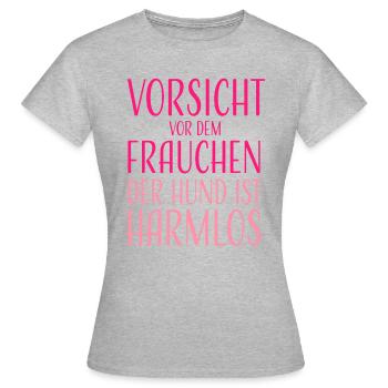 vorsicht vor dem frauchen der hund ist harmlos - Frauen T-Shirt - Grau meliert - Vorne - AI Model Female 172 dark (172cm)