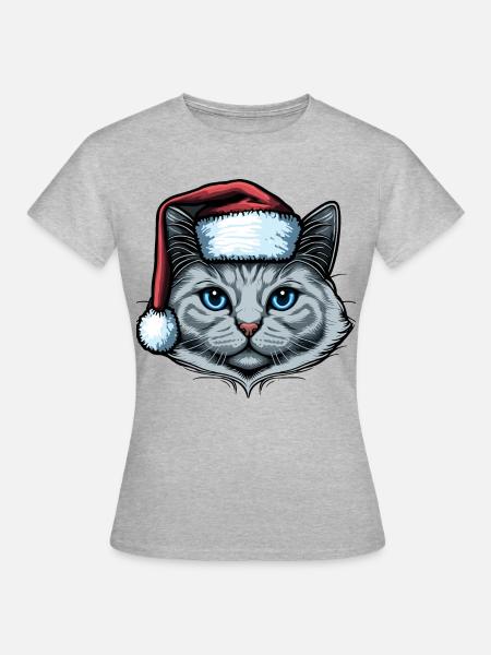 Wunderschöne Katze mit Weihnachtshut - Frauen T-Shirt - Grau meliert