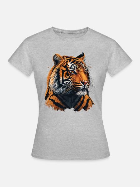 Detaillierte Tiger-Illustration - Frauen T-Shirt - Grau meliert