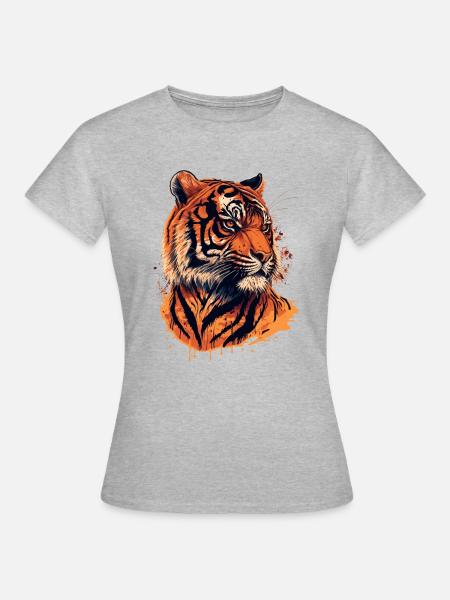Tiger - Digitales Kunstwerk - Frauen T-Shirt - Grau meliert