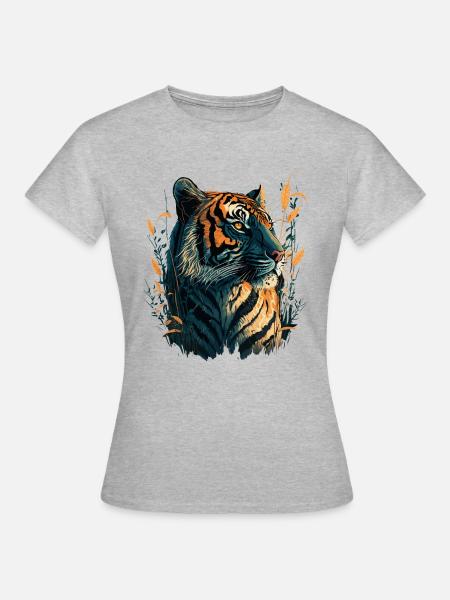 Tiger in High Gras - Frauen T-Shirt - Grau meliert