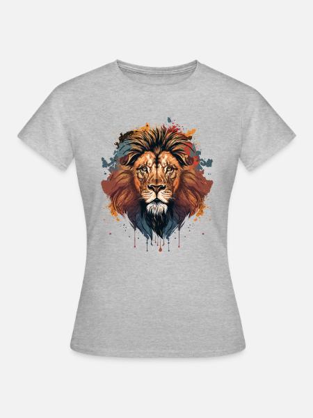 Buntes Löwengesicht - Frauen T-Shirt - Grau meliert