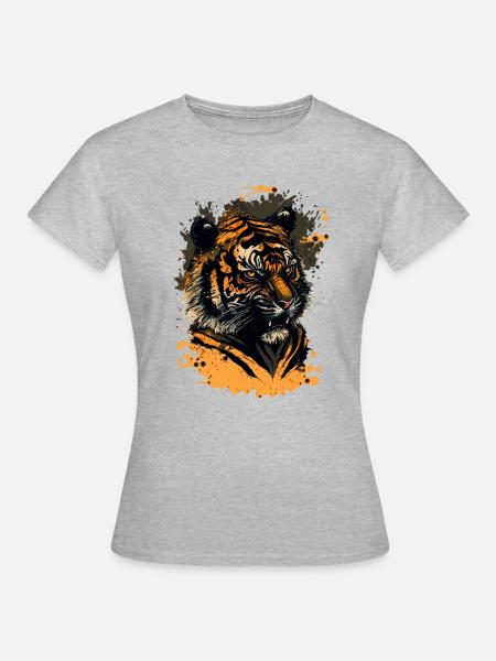 Gefährlicher Tiger mit Zähnen - Frauen T-Shirt - Grau meliert