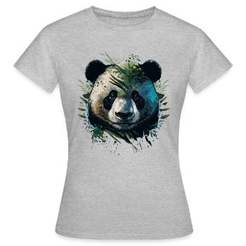 Panda versteckt sich hinter Leaths - Frauen T-Shirt - Grau meliert - Vorne - AI Model Female 172 dark (172cm)