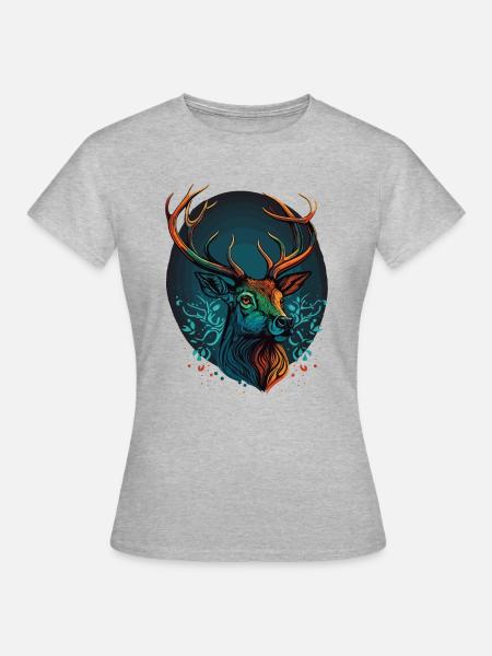 Hirschkopf Design - Frauen T-Shirt - Grau meliert