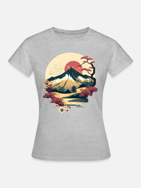 Berg in Japan - Frauen T-Shirt - Grau meliert