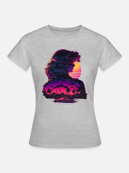Retrowave Mädchen - Frauen T-Shirt - Grau meliert