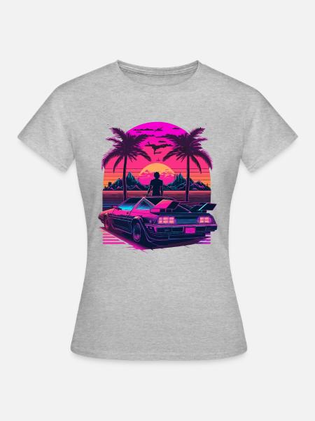 80er Jahre Miami Beach - Frauen T-Shirt - Grau meliert