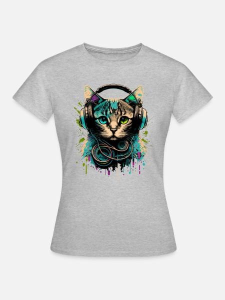 Katze mit Headset - Frauen T-Shirt - Grau meliert