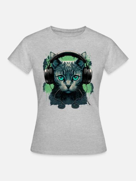 Katzen und Musik - Frauen T-Shirt - Grau meliert