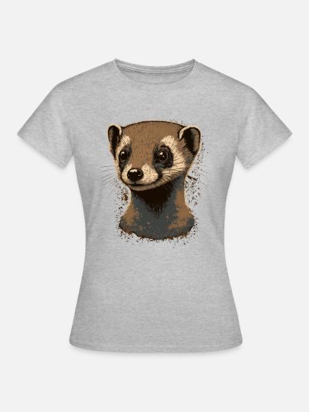 Frettchenkopf Illustration - Frauen T-Shirt - Grau meliert