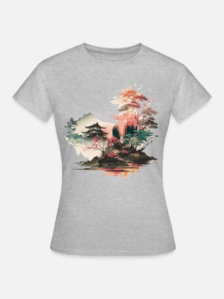 Holzschnittlandschaft - Frauen T-Shirt - Grau meliert