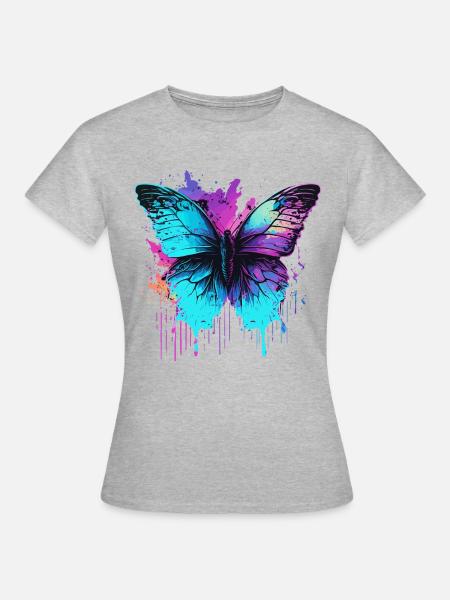 Leuchtend in blauem Schmetterling - Frauen T-Shirt - Grau meliert