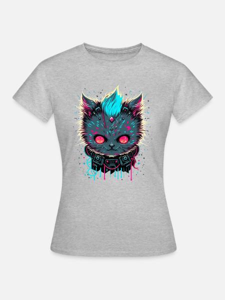 Böse Katze - Frauen T-Shirt - Grau meliert