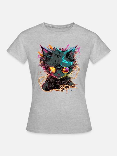Cybertronic Katze - Frauen T-Shirt - Grau meliert