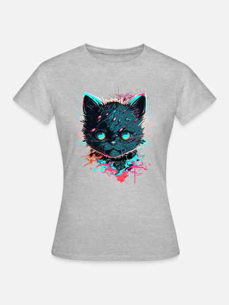 Kosmos Katze - Frauen T-Shirt - Grau meliert