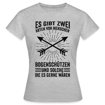 Bogenschießen Langbogen Bogenschützen Geschenkidee - Frauen T-Shirt - Grau meliert - Vorne - AI Model Female 172 dark (172cm)
