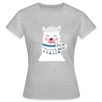 Lama gegen Rassismus gegen Nazis FCK AFD - Frauen T-Shirt - Grau meliert - Vorne - AI Model Female 172 dark (172cm)
