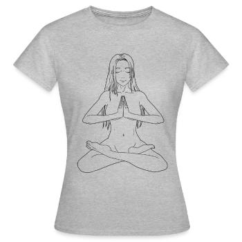 Yoga Meditation Nackte Frau Silhouette - Frauen T-Shirt - Grau meliert - Vorne - AI Model Female 172 dark (172cm)