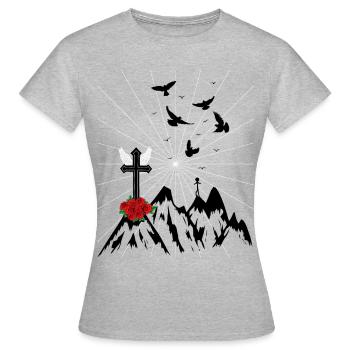 Cross, Dying, Death, Mourning, Spiritual, Reincarnation - Women's T-Shirt - heather grey - Front - AI Model Female 172 dark (172cm)