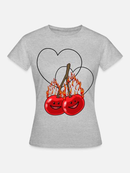 fiery cherries cherry hot fruit hearts - Women's T-Shirt - heather grey