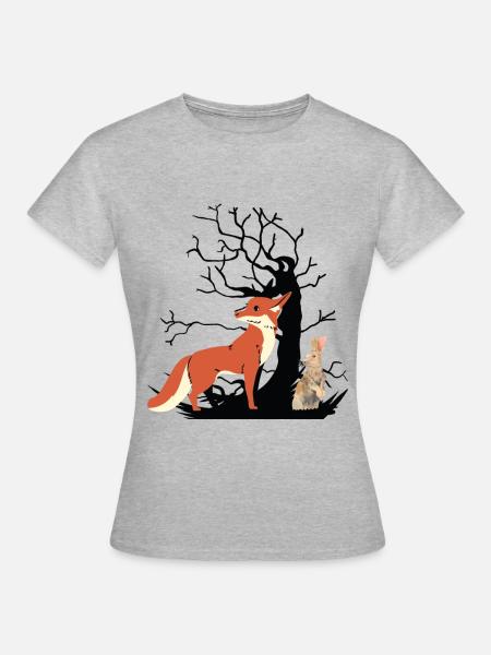 Wildtiere Waldtiere Fuchs Hase Kaninchen Jagt - Frauen T-Shirt - Grau meliert