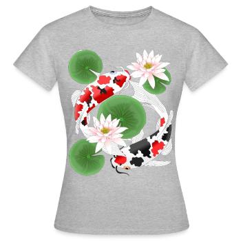 Koi dans l’étang aux nénuphars - T-shirt Femme - gris chiné - Devant - AI Model Female 172 dark (172cm)