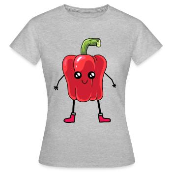 Poivre Légume Rouge Kawaii - T-shirt Femme - gris chiné - Devant - AI Model Female 172 dark (172cm)