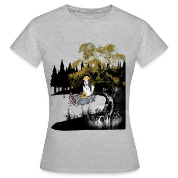 Sinnlich Mädchen Hirsch Boot Natur See Einsamkeit - Frauen T-Shirt - Grau meliert - Vorne - AI Model Female 172 dark (172cm)