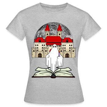 Schloss Buch Gespenst Geisterstunde Mitternacht - Frauen T-Shirt - Grau meliert - Vorne - AI Model Female 172 dark (172cm)