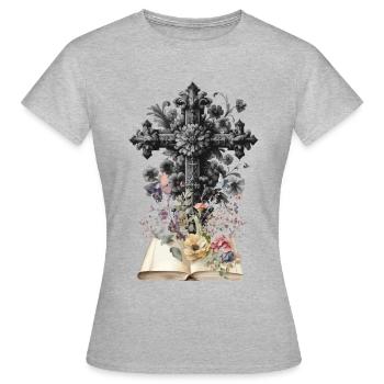 Croix Croix Fleurs Funéraire Crucifix Mort - T-shirt Femme - gris chiné - Devant - AI Model Female 172 dark (172cm)