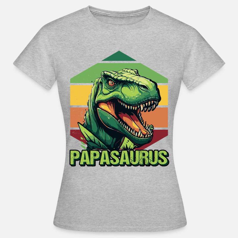 Far Far Dino Dinosaur Papasaurus - Dame-T-shirt - grå meleret