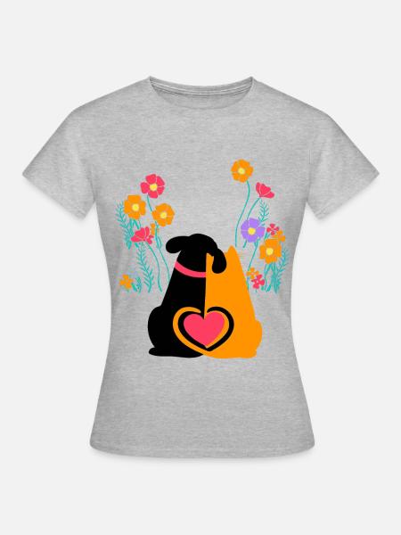 chien, chat, jardin, amour, nature, amoureux de la nature - T-shirt Femme - gris chiné