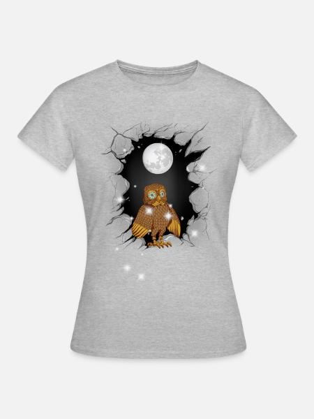 Eule Eulen Mond - Frauen T-Shirt - Grau meliert