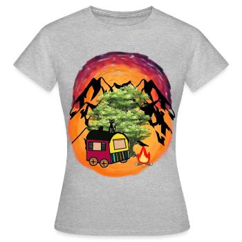 Bauwagen Abenteuer Expedition Gebirge Natur - Frauen T-Shirt - Grau meliert - Vorne - AI Model Female 172 dark (172cm)
