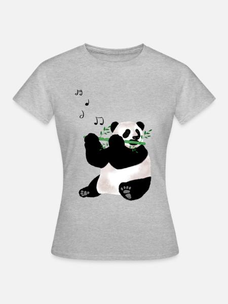 Panda spielt Flöte - Frauen T-Shirt - Grau meliert