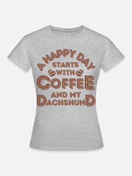 Dackel Kaffee Hund Cafe - Frauen T-Shirt - Grau meliert
