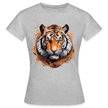Félin majestueux aux lignes complexes et détaillées - T-shirt Femme - gris chiné - Devant - AI Model Female 172 dark (172cm)