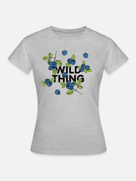 „wild thing“ Statement: Collage mit Blaubeeren - Frauen T-Shirt - Grau meliert