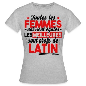Prof Professeur Latin Métier Citations Noël - T-shirt Femme - gris chiné - Devant - AI Model Female 172 dark (172cm)