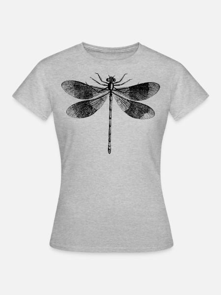 Libelle Kleinlibelle Insekten Illustration - Frauen T-Shirt - Grau meliert