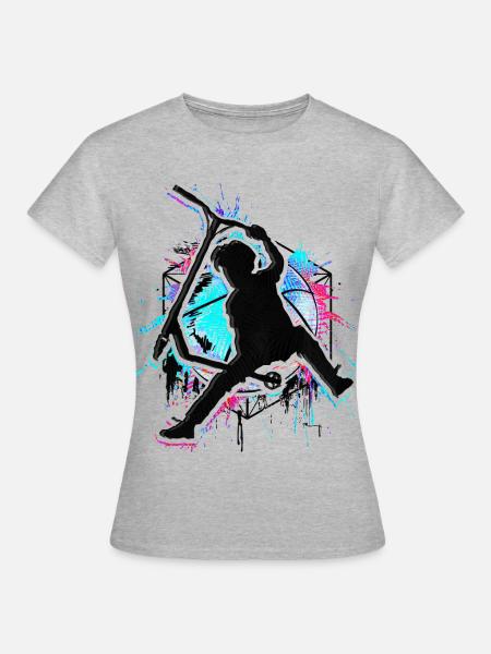 Colorful Stunt Scooter - Fargerik stuntscooter - Dame-T-shirt - grå meleret