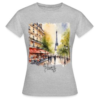 Pariser Aquarell, ich liebe Paris - Frauen T-Shirt - Grau meliert - Vorne - AI Model Female 172 dark (172cm)