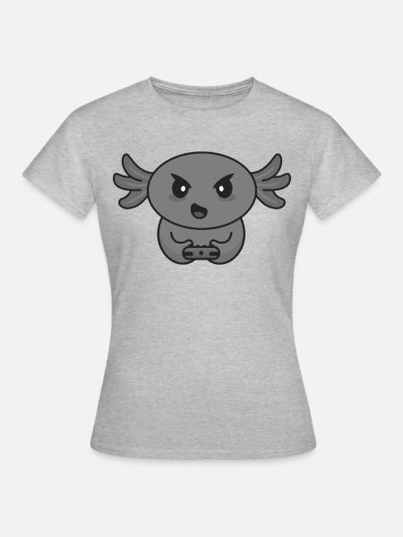 Axolotl zocken Zocker Gamer Controller Gaming - Frauen T-Shirt - Grau meliert