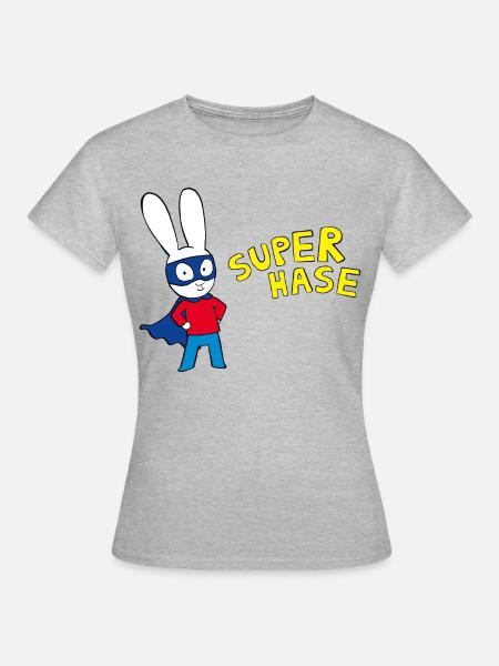 Simon Superhase Im Superheldenanzug Mit Schriftzug - Frauen T-Shirt - Grau meliert